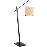 Arturo Floor Lamp in Black Wood, Black Steel & Rattan Shade